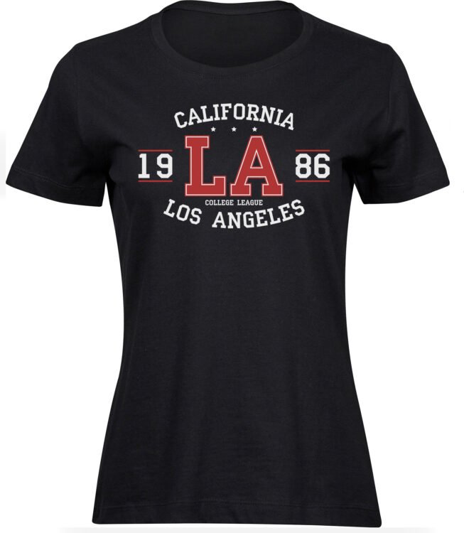 Frauen Damen Baumwolle Schwarz T-shirts California LA Los Angeles College Freizeit Sommer Geschenk
