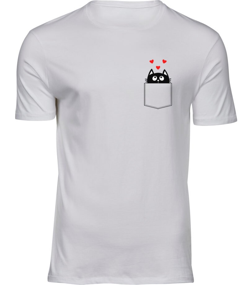 Taschenkatze T-Shirt für Männer Herren, T-Shirt mit roten Herzen, süße verliebte Katze