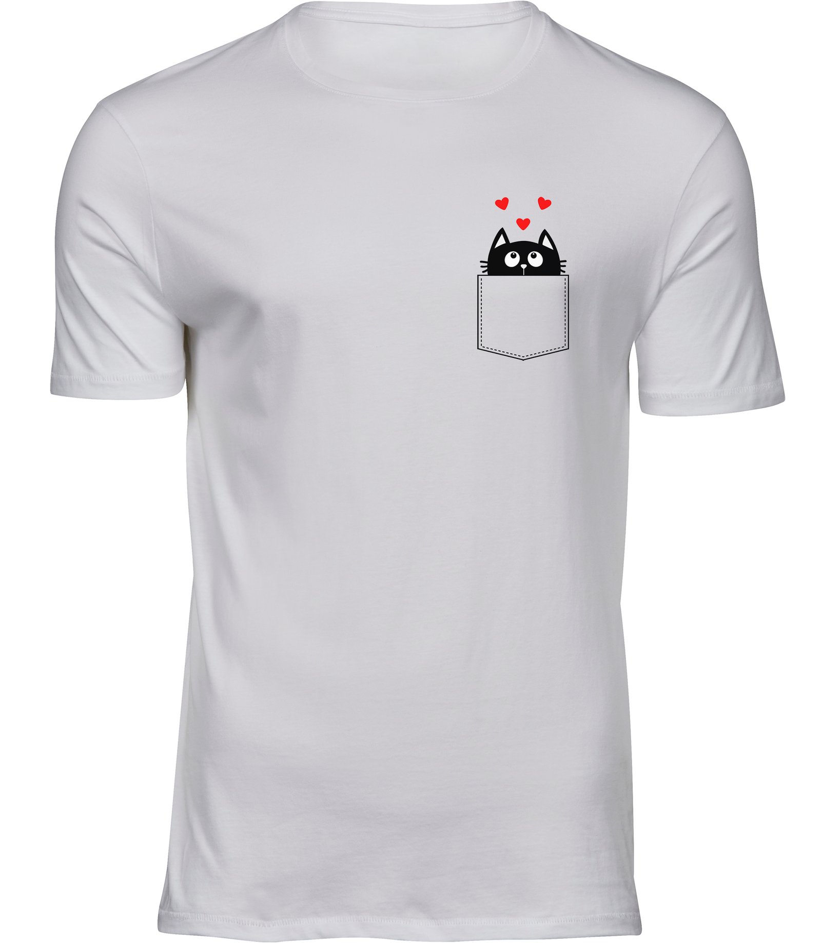 Taschenkatze T-Shirt für Männer Herren, T-Shirt mit roten Herzen, süße verliebte Katze T-Shirts für HERREN KATZENTASCHE