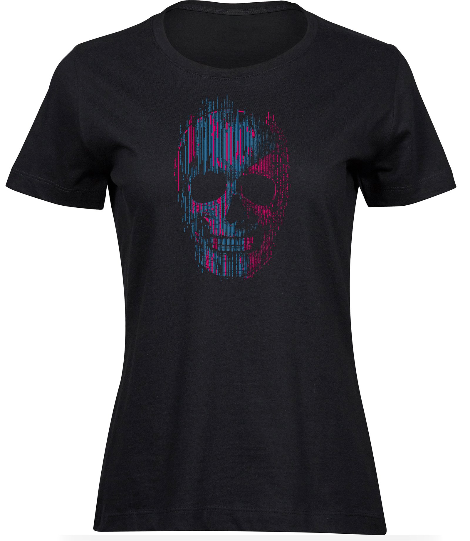 Glitch Effekt Totenkopf T-Shirt für frauen damen, verzerrtes Neon Schädel Print T-Shirt T-Shirts für FRAUEN NEONSCHÄDEL