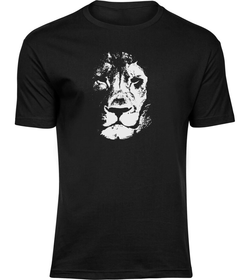 T-Shirt mit Löwenschattengesicht für Männer Herren, T-Shirt mit Löwenporträt und beleuchtetem Kopfdruck