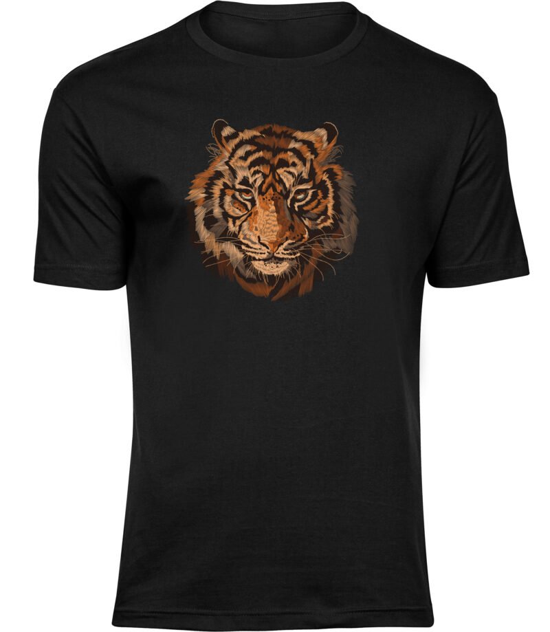 Tiger-Zeichnungs-T-Shirt für Männer Herren, T-Shirt mit besticktem Tiger-Print, Street Wear Urban Tee