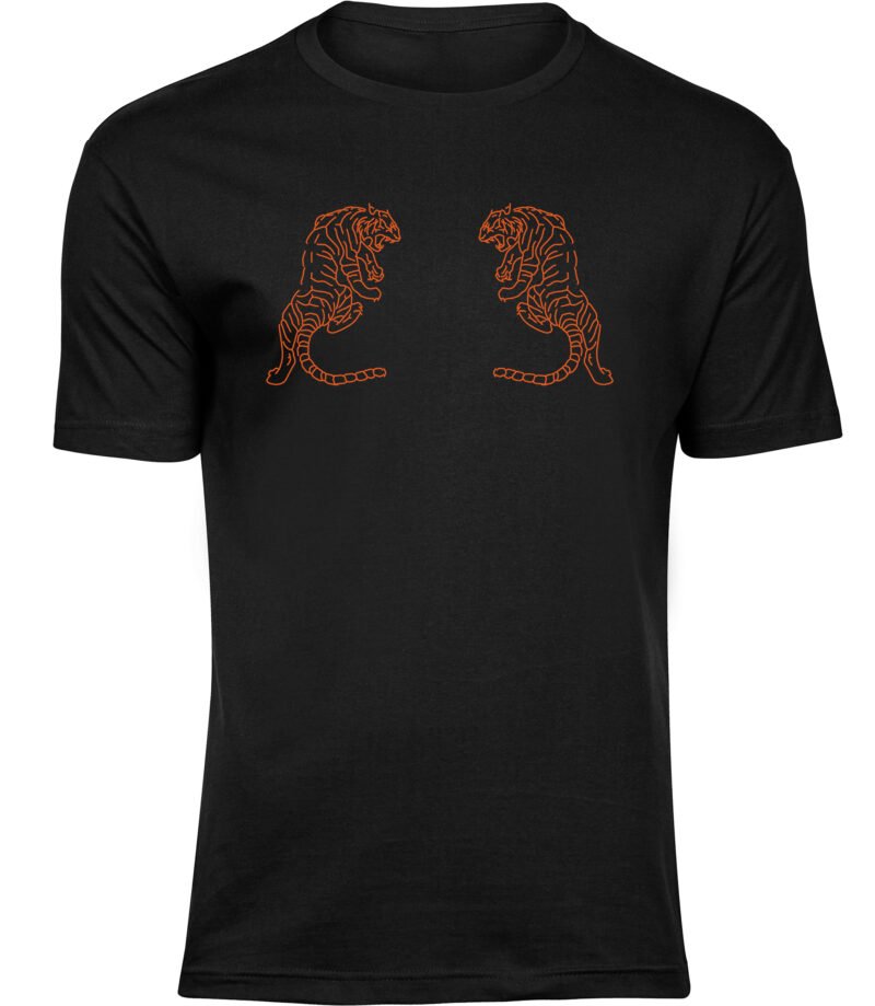 T-Shirt mit zwei Tigern für Männer Herren, T-Shirt mit Sak Yant Suea Koo oder Twin Tigers-Aufdruck