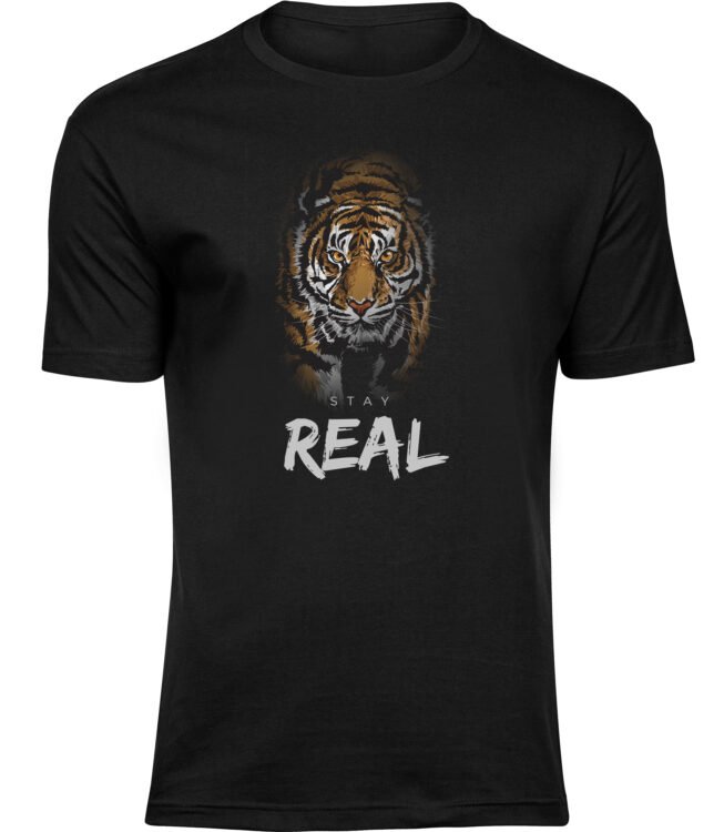 HERREN Schwarz Tshirt STAY REAL TIGER