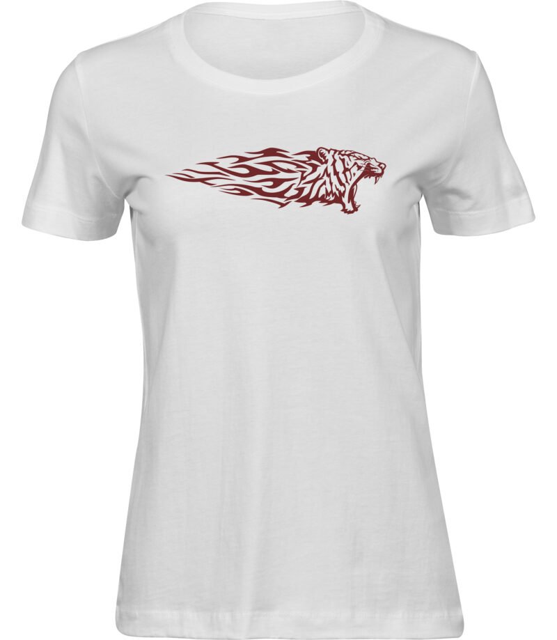 Tigerflammen-T-Shirt für frauen damen, rotes T-Shirt mit fliegendem Tigerkopf-Aufdruck, Streetwear-Urban-Tattoo-Design-T-Shirt