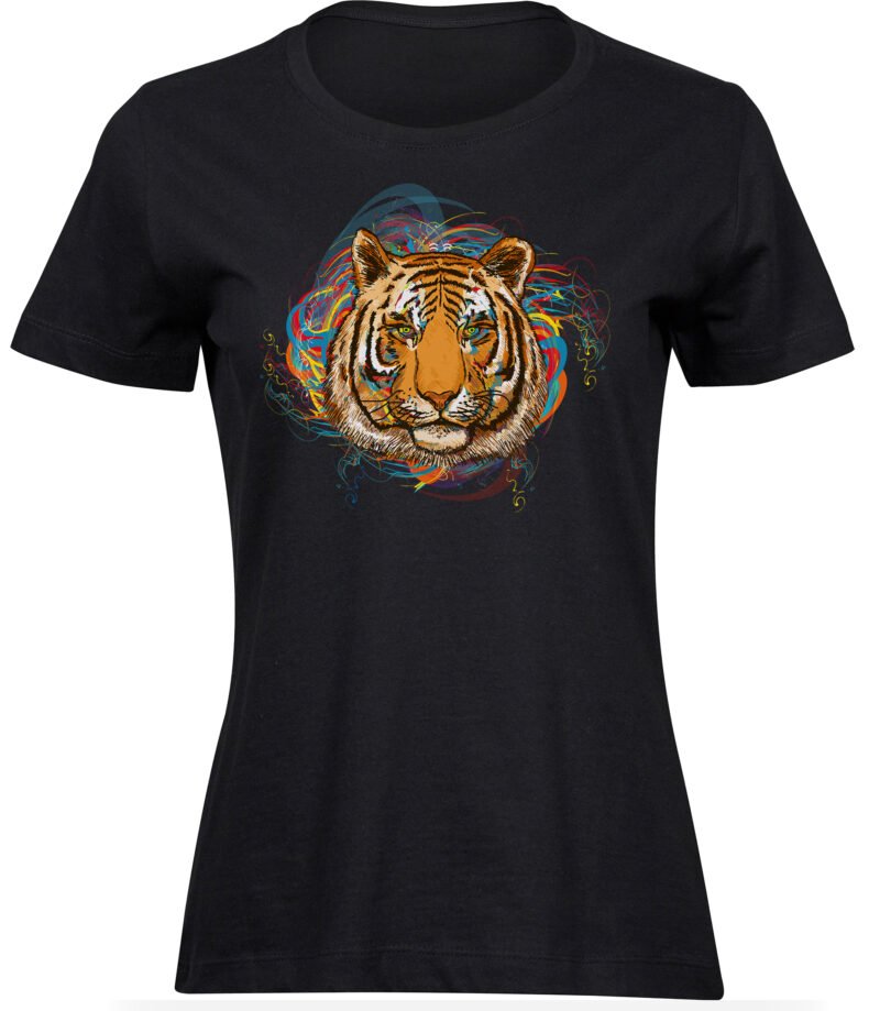 Hypnotisches Tiger-T-Shirt für frauen damen, T-Shirt mit psychedelischem Tiger-Print, farbiges Wirbel-T-Shirt