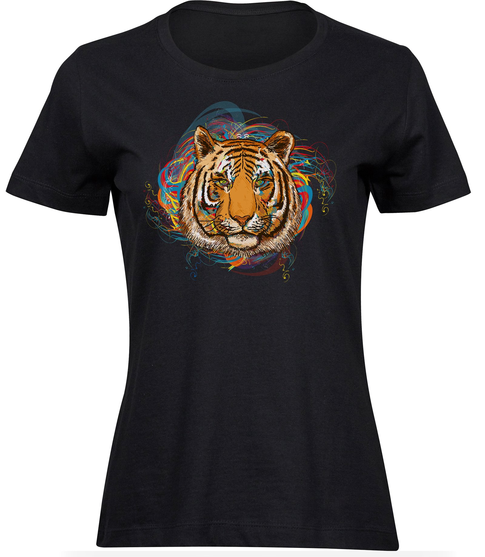 Hypnotisches Tiger-T-Shirt für frauen damen, T-Shirt mit psychedelischem Tiger-Print, farbiges Wirbel-T-Shirt T-Shirts für FRAUEN HYPNO TIGER