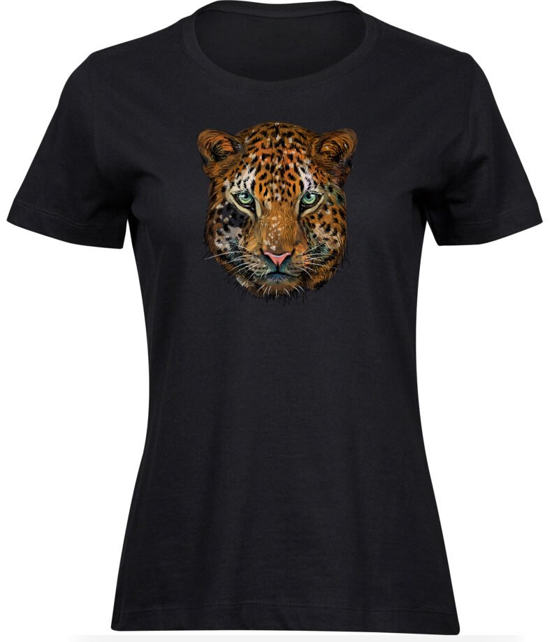 Buntes Jaguar-Gesichts-T-Shirt für frauen damen, T-Shirt mit Wildtierblick-Aufdruck