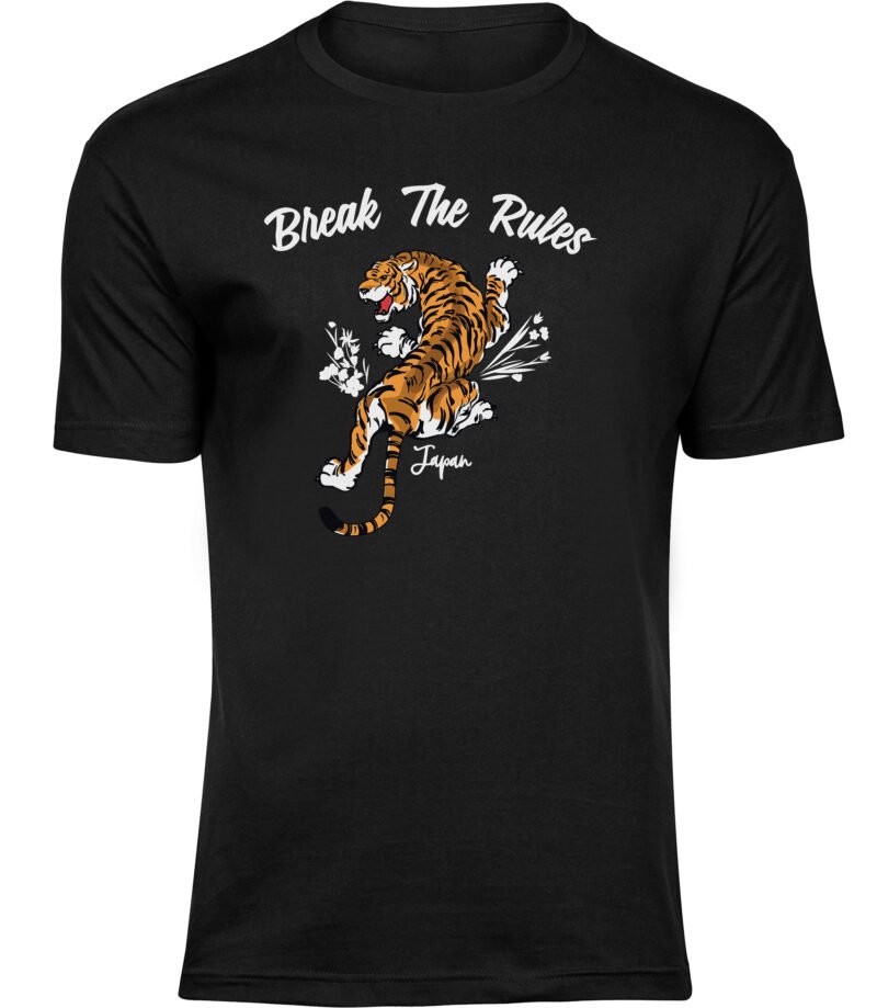 Break the Rules T-Shirt für Männer Herren, japanisches Tiger-Print-T-Shirt, Streetwear Urban Tee, Geschenk-T-Shirt