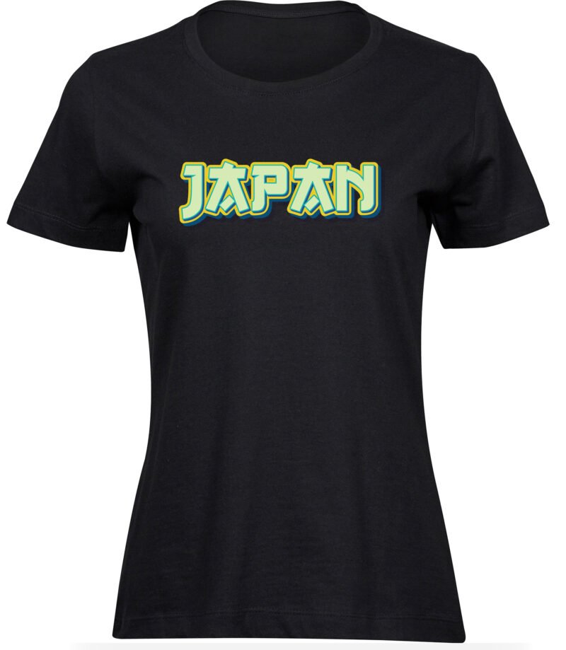 Japanisches Typografie T-Shirt für frauen damen, stilvolles japanischen Schriftarten grünem Schriftzug