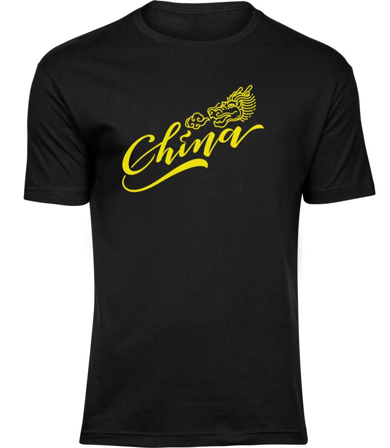 China Drachen T-Shirt für Männer Herren, stilvolles Typografie Asien Drachen Print T-Shirt