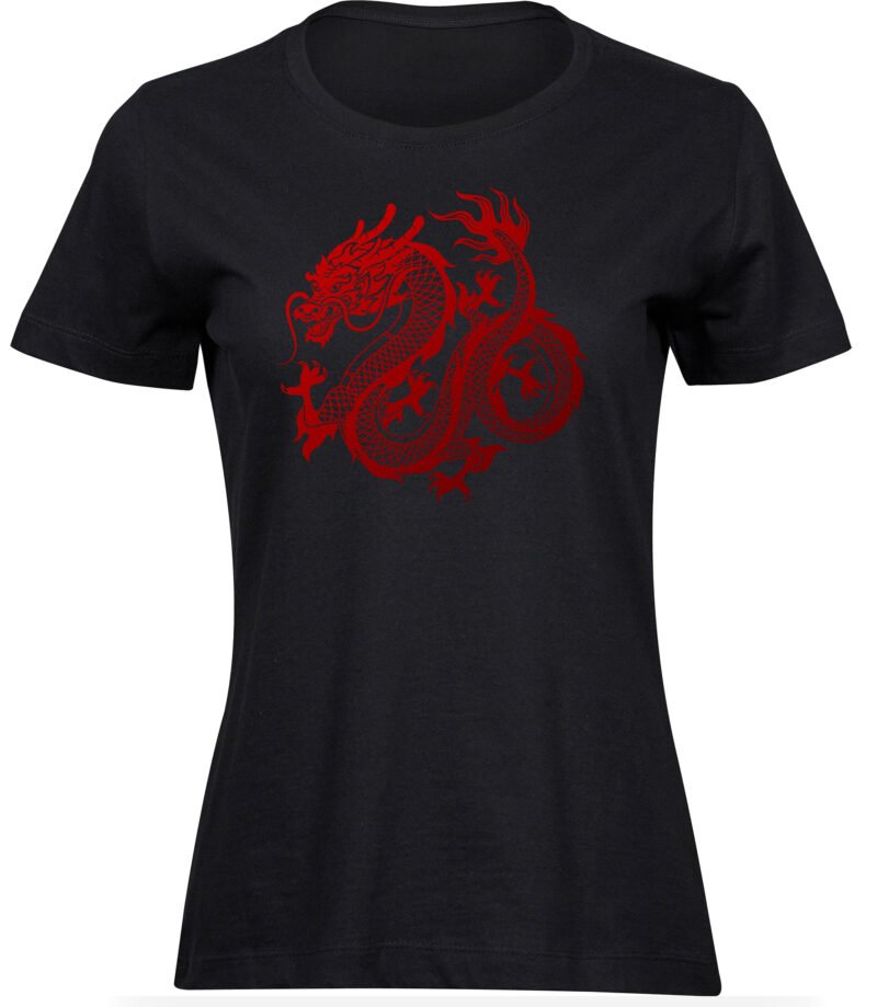 Rotes Drachen T-Shirt für frauen damen, asiatisches chinesisches Feuerdrachen