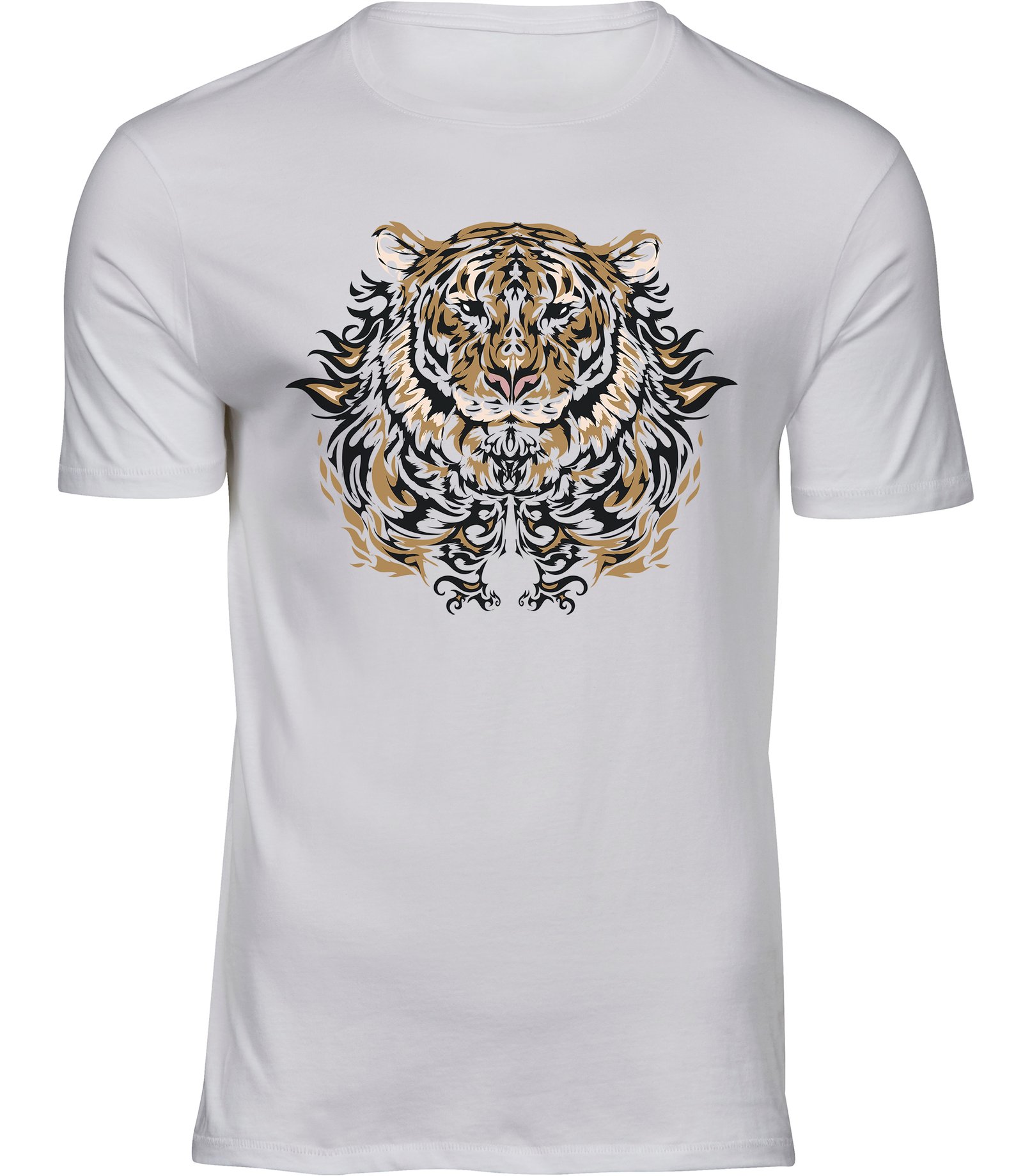 T-Shirt mit Tigerflammen für Männer Herren, T-Shirt mit Tigerkopf-Feuereffekt-Aufdruck, T-Shirt mit Tier-Tattoo-Ornament HERREN Weiss Tshirt TIGERFLAMME