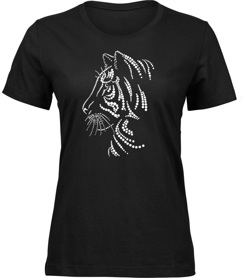 Weißes Tiger-T-Shirt für frauen Damen, T-Shirt mit Perlenpiercing-Tiger-Design-Print, T-Shirt mit Kreiseffekt