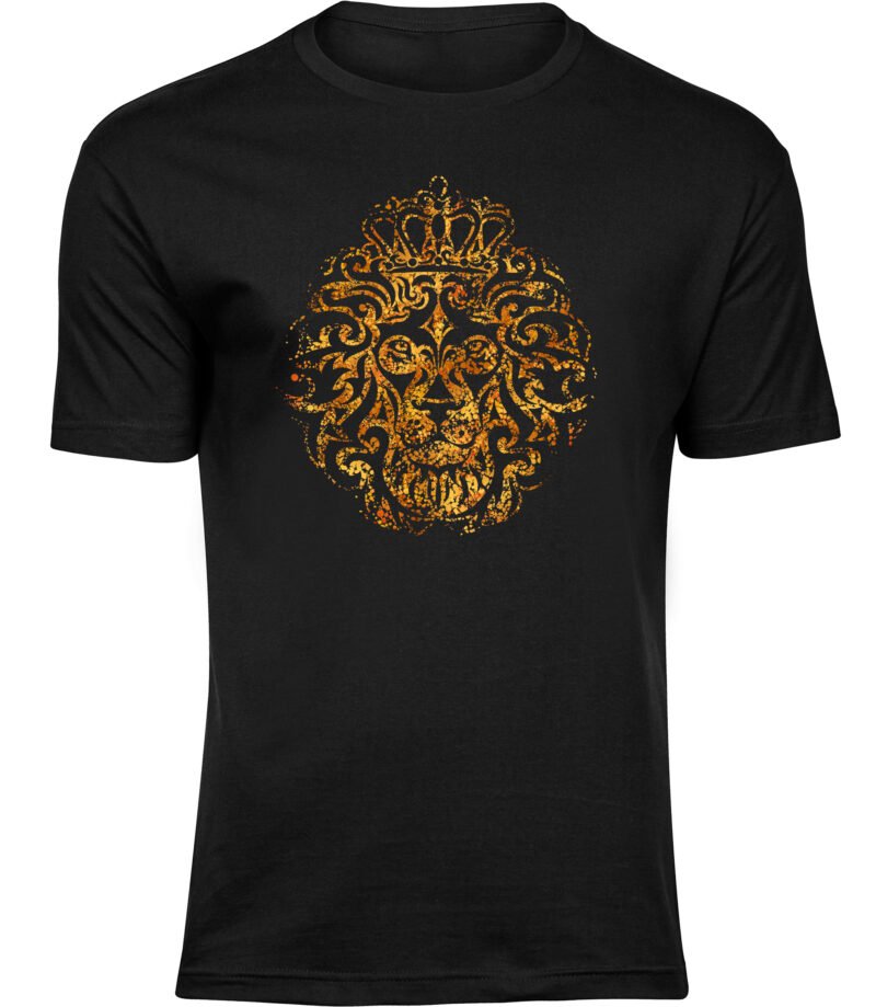 Goldenes königliches Löwenkönig-Ornament-T-Shirt für Männer Herren gekröntes Löwenkopf Löwen-druck-T-Shirt