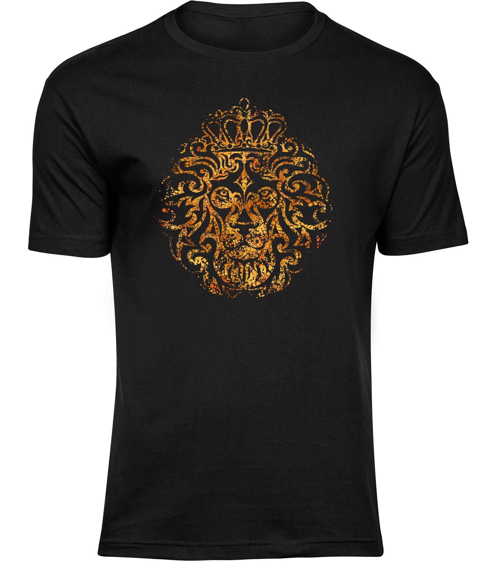 Goldenes königliches Löwenkönig-Ornament-T-Shirt für Männer Herren gekröntes Löwenkopf Löwen-druck-T-Shirt Herren Schwarz Tshirt LÖWEN VERZIERUNGEN