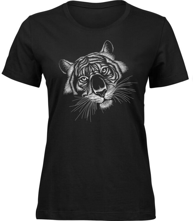 Frauen Schwarz Tshirt TIGER ZEICHNEN