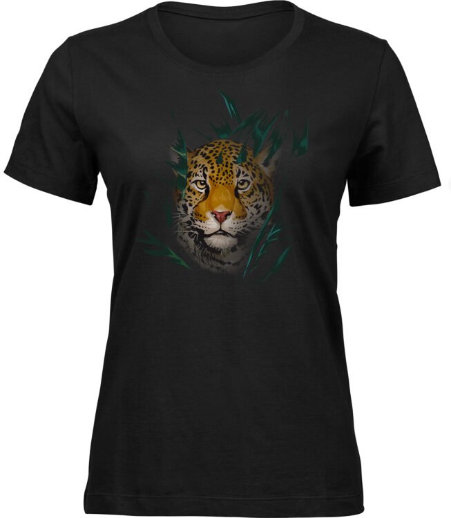 Frauen Schwarz Tshirt VERSTECKTER LEOPARD