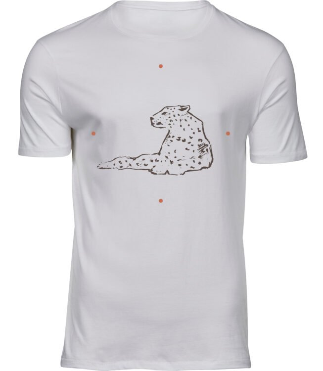 Herren Weiss Tshirt LIEGENDER LEOPARD