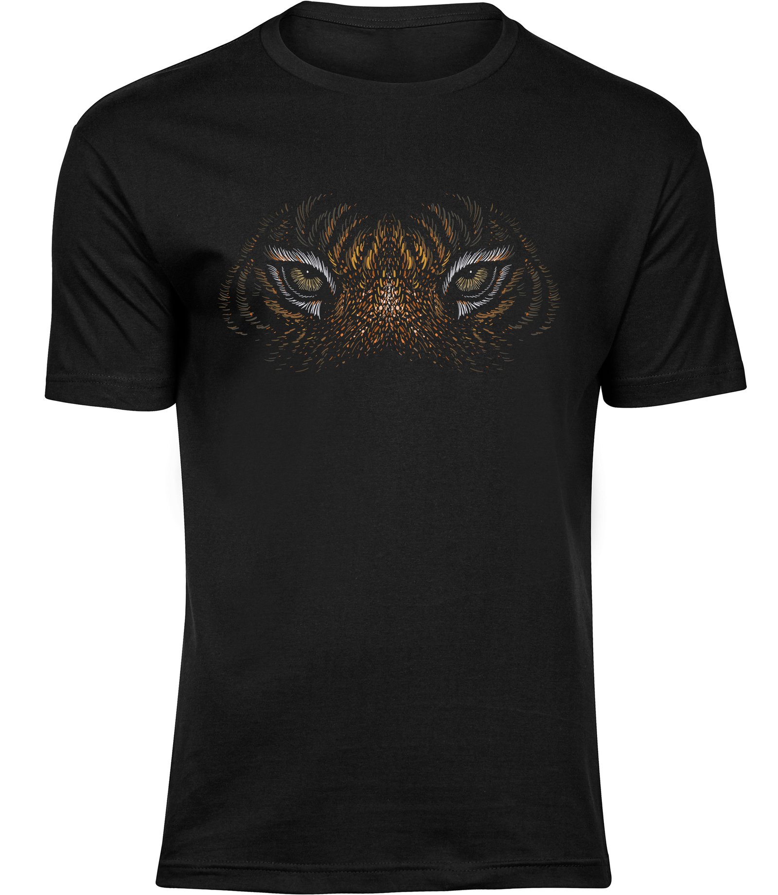 Handgezeichnetes Tigeraugen-T-Shirt für Männer Herren, T-Shirt mit dem Look einer Wildkatze Herren Schwarz Tshirt TIGERS ANBLICK