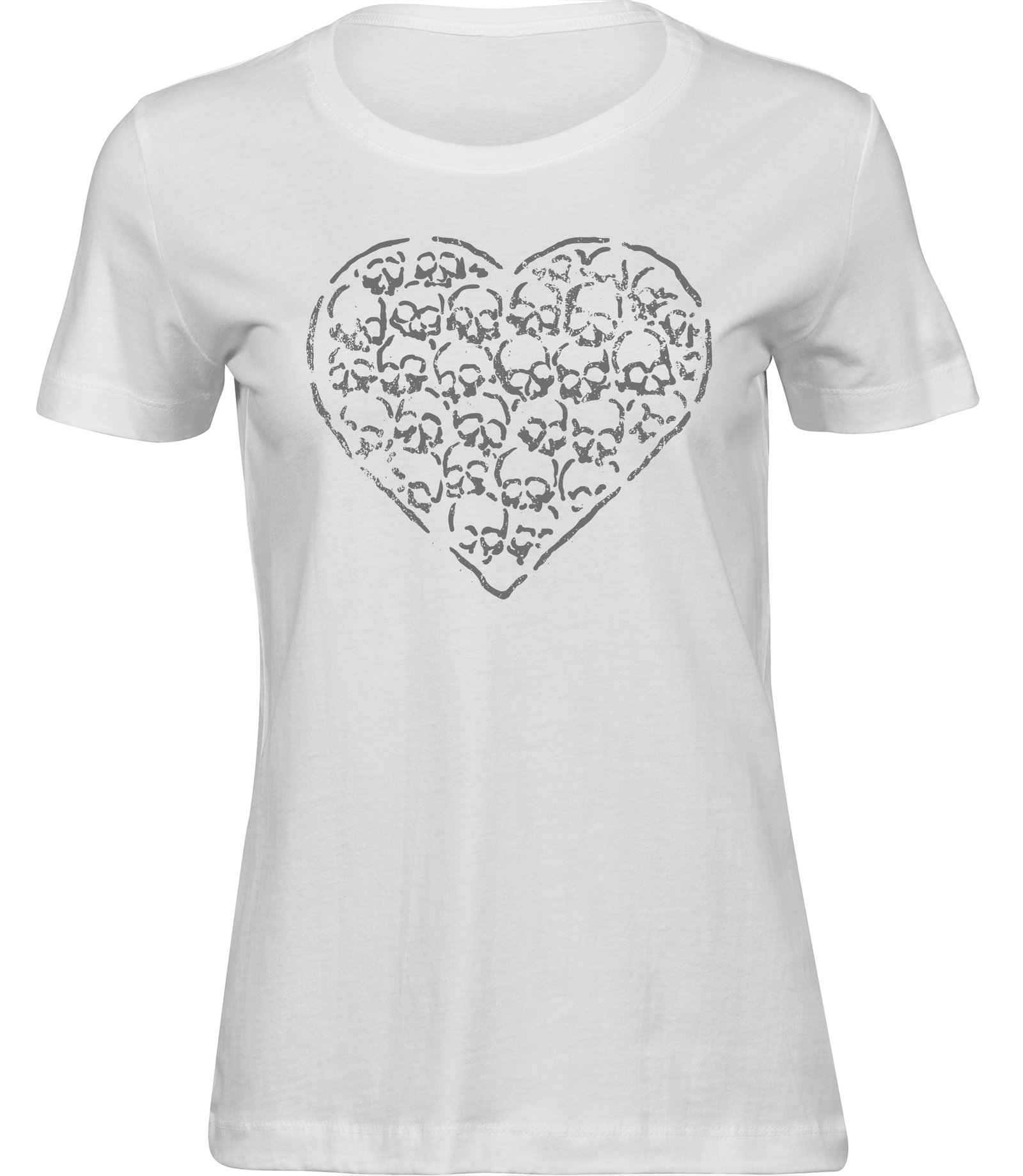 T-Shirt mit Herz aus Totenköpfen für Frauen Damen, minimalistisches T-Shirt mit kleinem Zitadelle Schädel Frauen Weiss Tshirt SCHÄDELHERZ