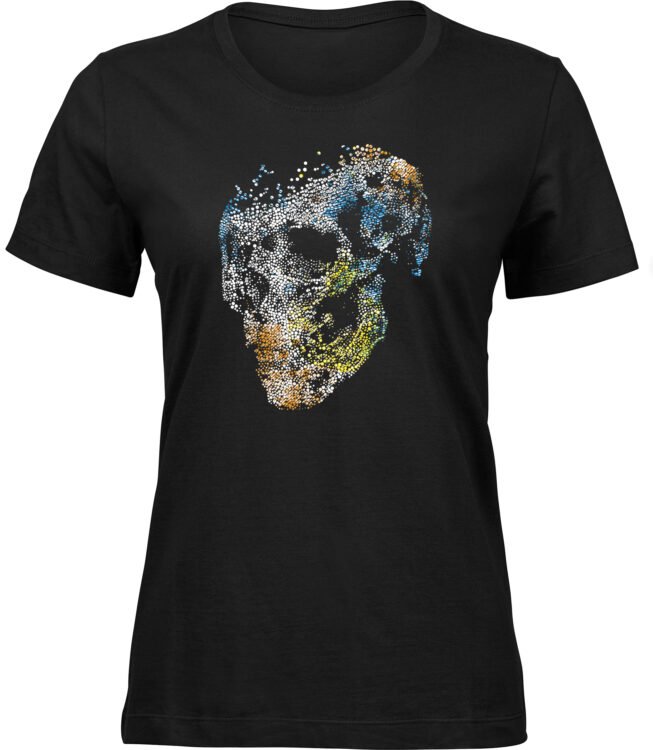 Frauen Schwarz Tshirt LUFTBLASEN SCHÄDEL