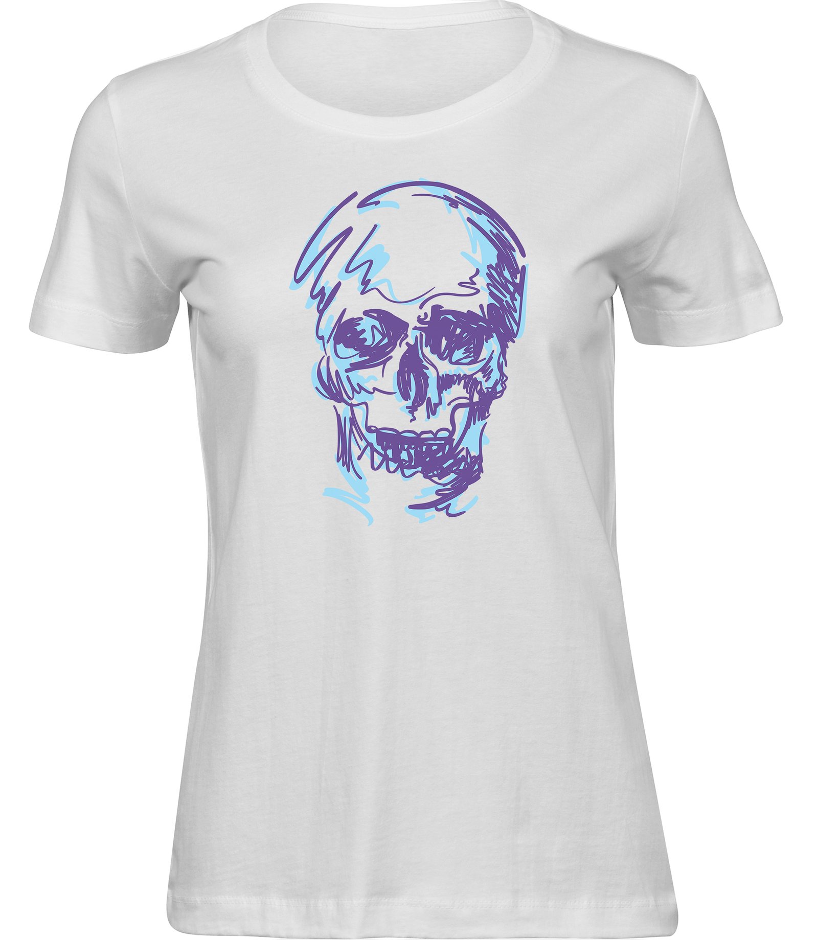 L-137 ww Frauen Weiss Tshirt ZEICHNEN SCHÄDEL