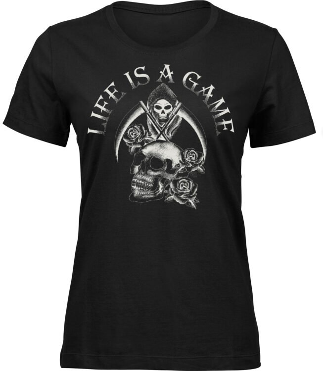 Frauen Schwarz Tshirt LEBENS SCHÄDEL