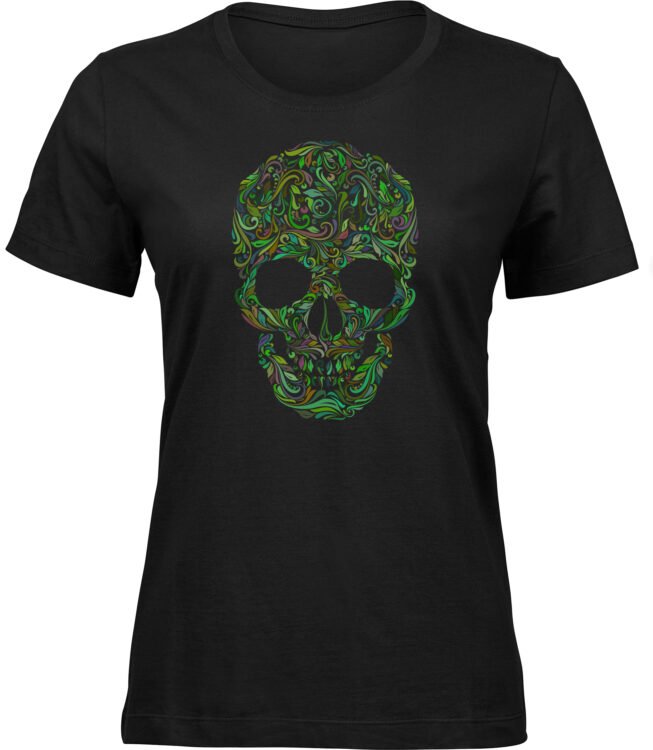 Frauen Schwarz Tshirt KRÄUTER SCHÄDEL