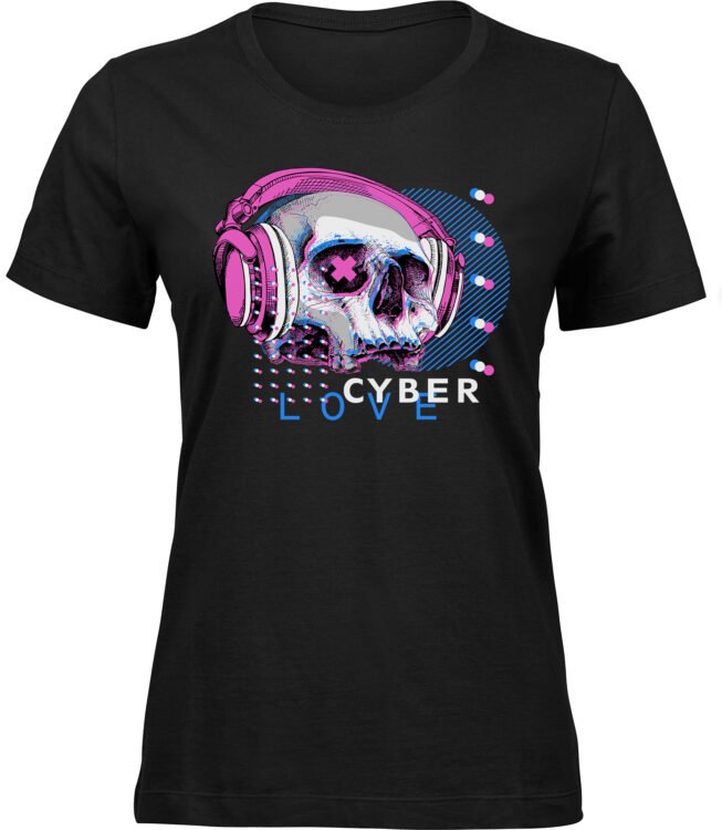 Frauen Schwarz Tshirt CYBER SCHÄDEL