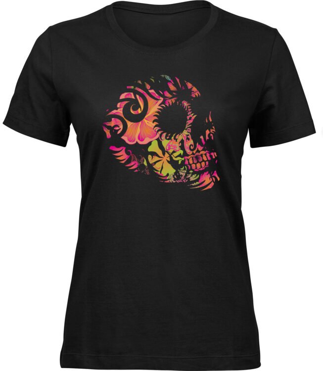 Frauen Schwarz Tshirt EXOTISCHER SCHÄDEL