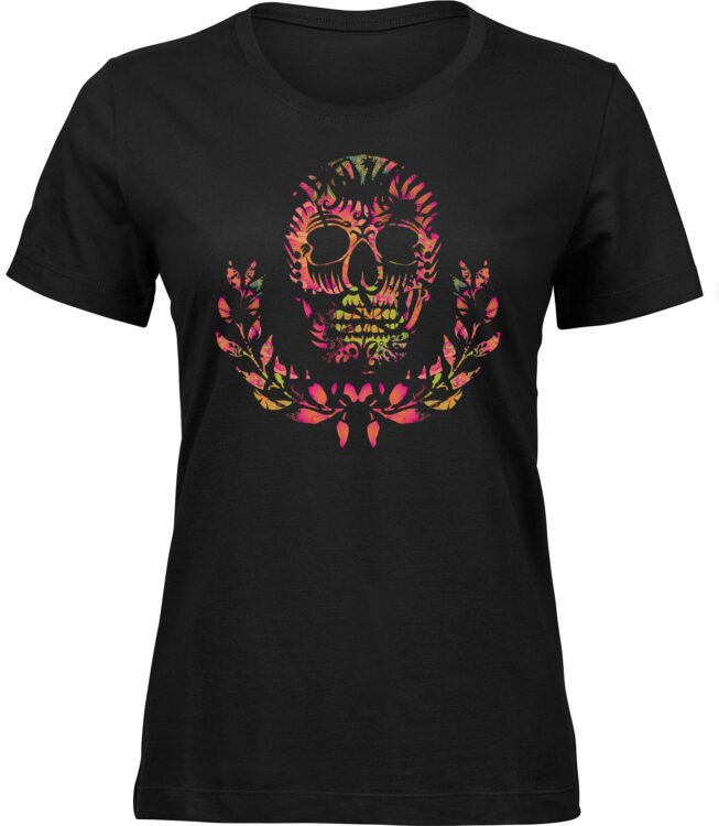 Frauen Schwarz Tshirt LORBEER SCHÄDEL