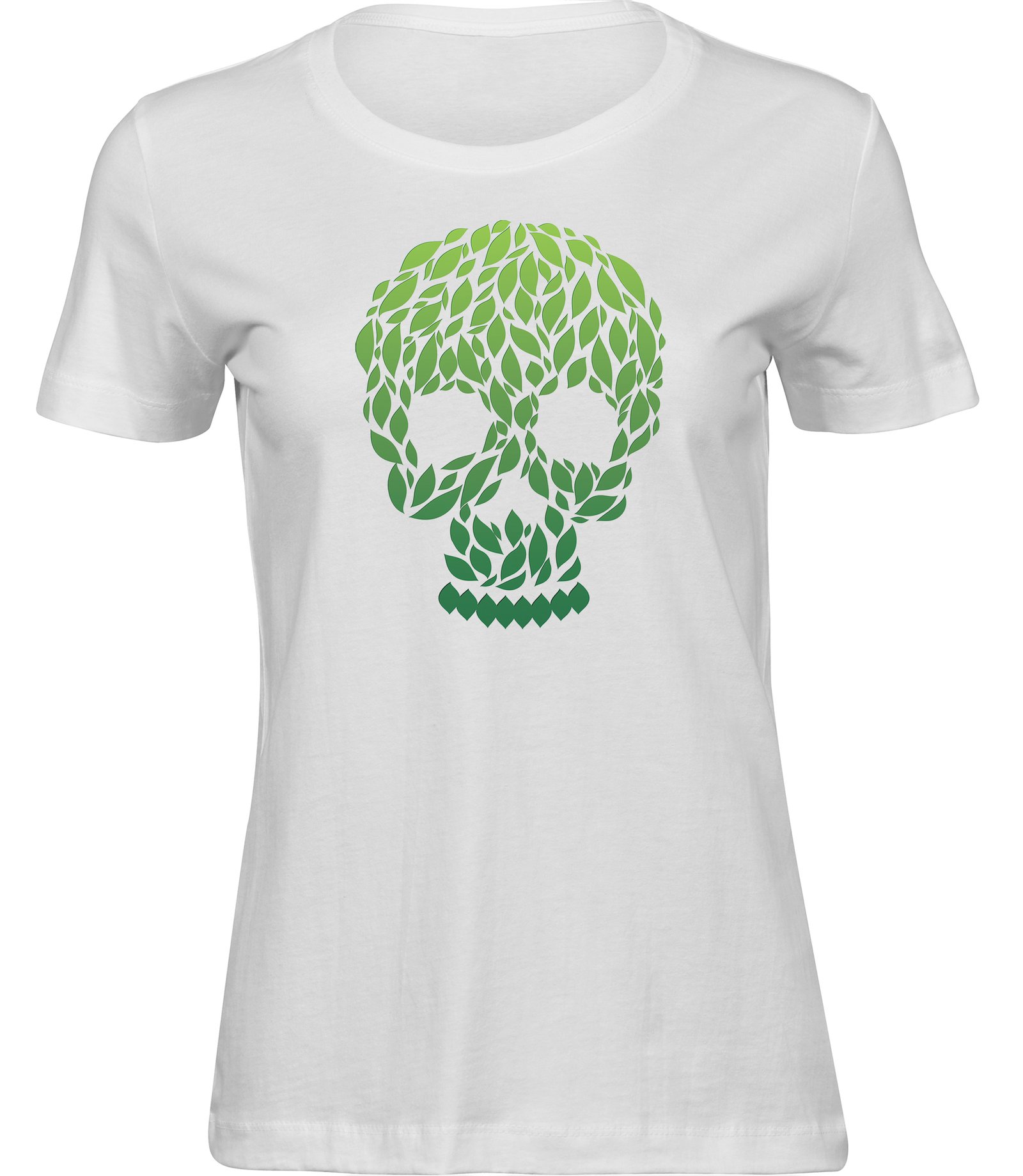 L-68 ww Frauen Weiss Tshirt GRÜNER SCHÄDEL