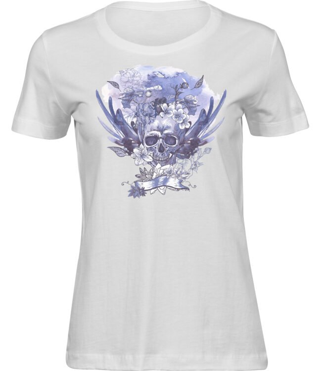 Frauen Weiss Tshirt SCHÄDEL WOLKE