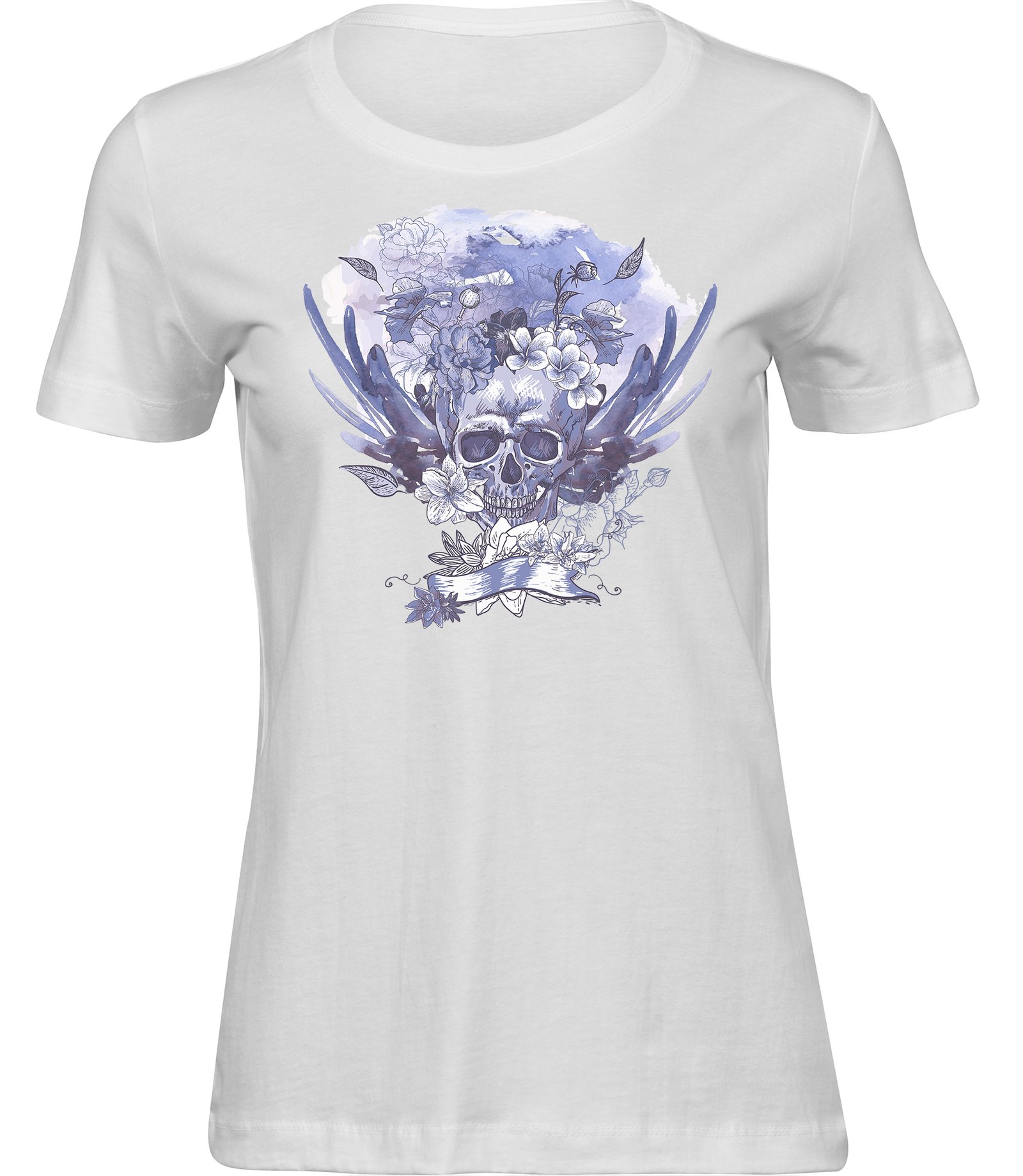 L-72 ww Frauen Weiss Tshirt SCHÄDEL WOLKE