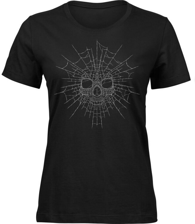 Frauen Schwarz Tshirt SCHÄDEL SPINNENNETZ