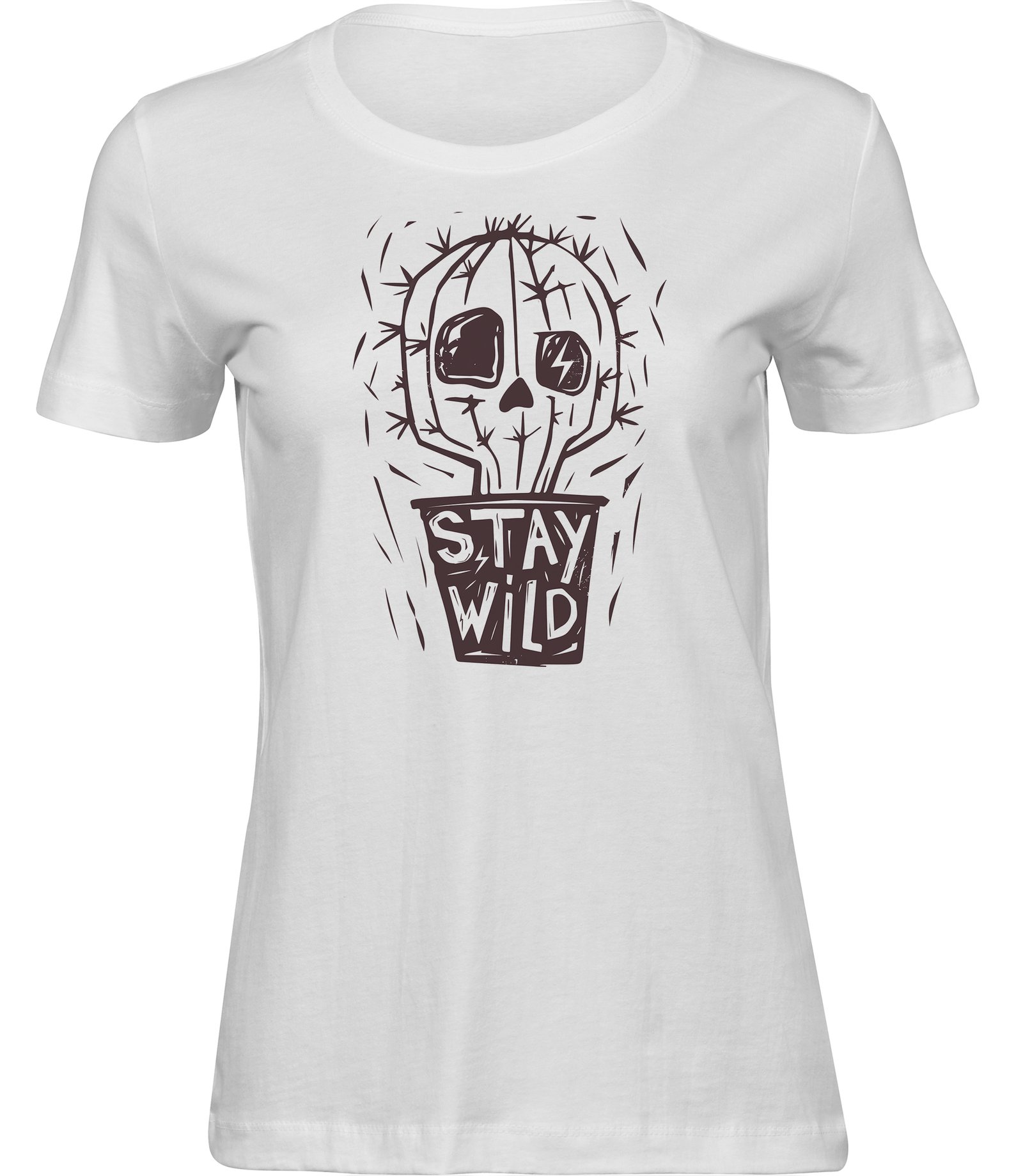 L-87 ww Frauen Weiss Tshirt KAKTUS SCHÄDEL