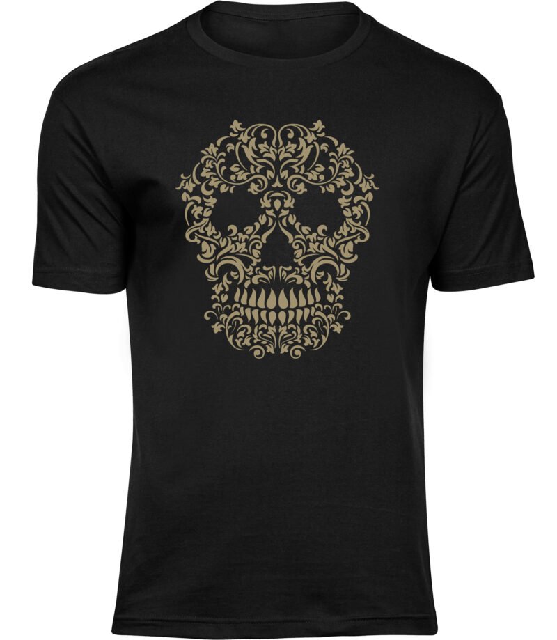 Rankenornament Totenkopf T-Shirt für Männer Herren, florales dekoratives Schädel Tee