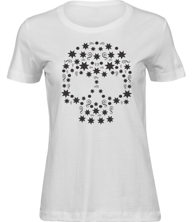 Frauen Weiss Tshirt STERNE SCHÄDEL