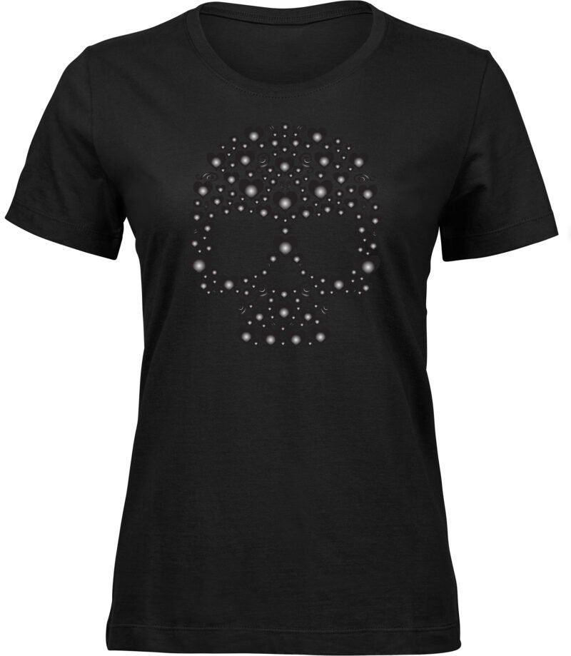 T-Shirt mit Totenkopf aus Herzen für Frauen Damen, abstraktem Schädel verziert mit schwarzen Herzen