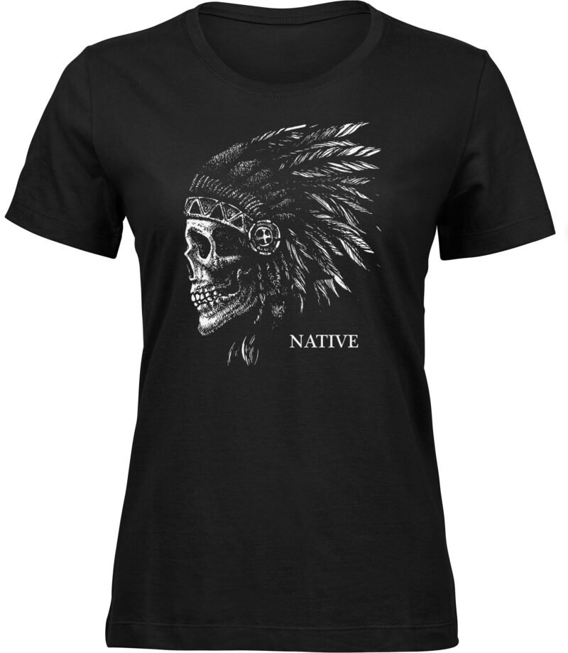 Indianer Totenkopf T-Shirt für frauen damen, Stammes Häuptlings Tee mit Federkopfschmuck Aufdruck