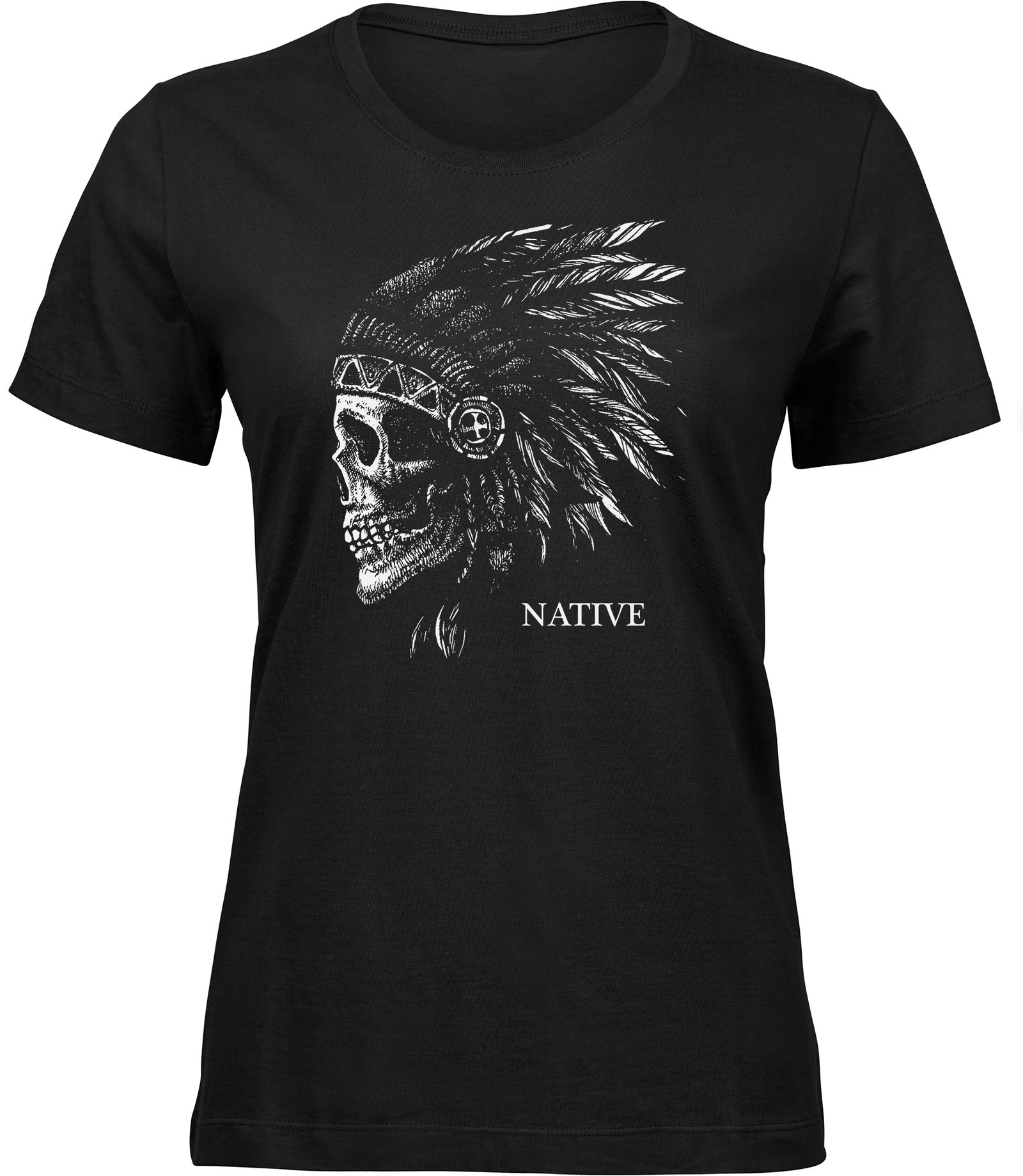 Indianer Totenkopf T-Shirt für frauen damen, Stammes Häuptlings Tee mit Federkopfschmuck Aufdruck Frauen Schwarz Tshirt NATIVE SCHÄDEL