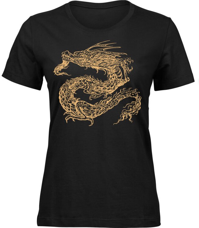 Frauen Schwarz Tshirt GROSSER DRACHE