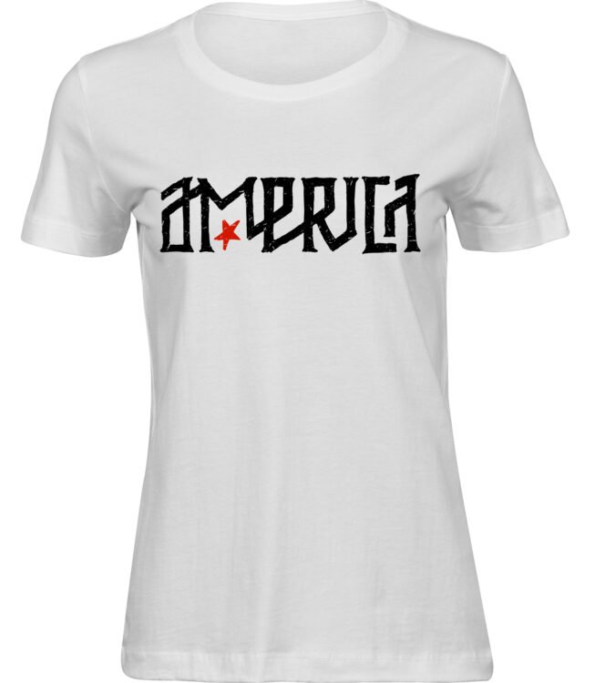 Frauen Weiss T-shirt AMERICA SCHRIFTART