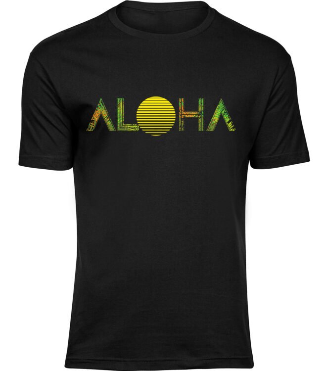 Herren Männer Schwarz T-shirt EXOTISCH ALOHA