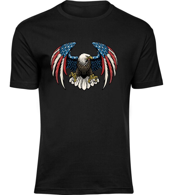 Herren Männer Schwarz T-shirt STERNENBANNER ADLER