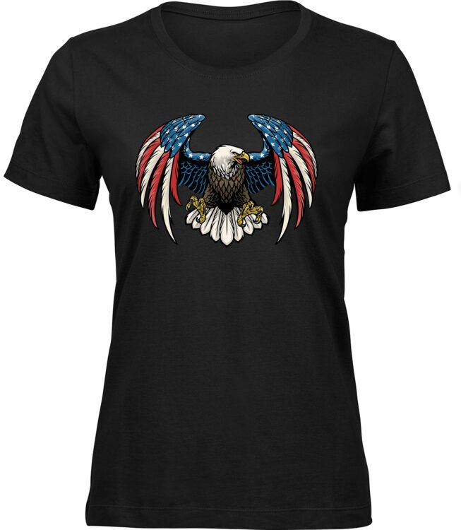 Frauen Schwarz T-shirt STERNENBANNER ADLER