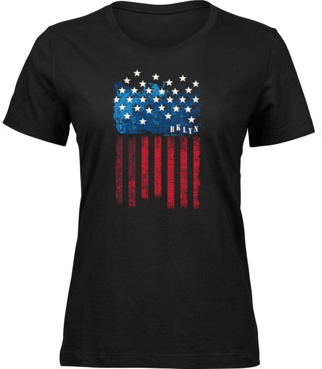 Frauen Schwarz T-shirt STERNENBANNER FLAGGE