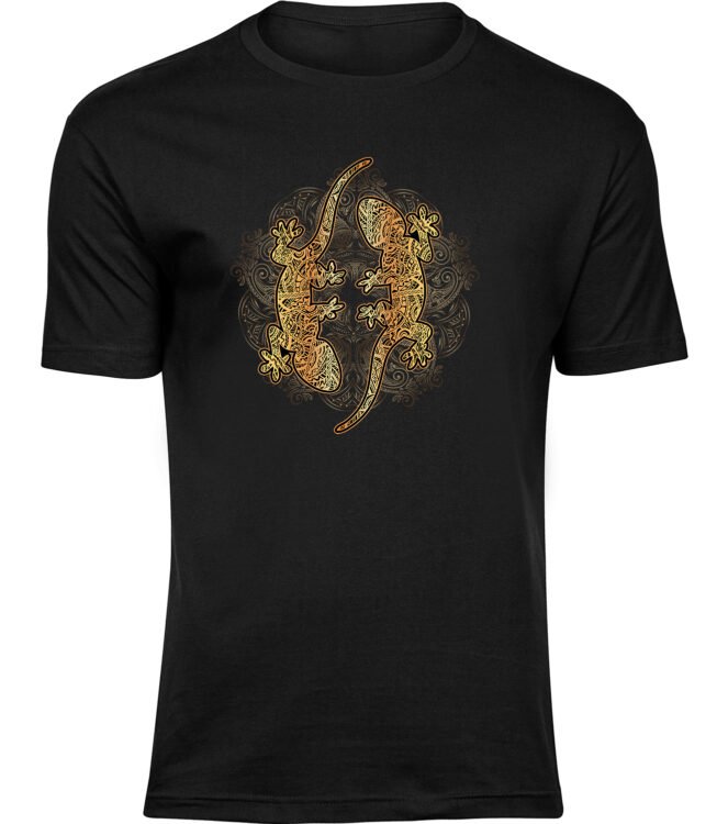 Herren Männer Schwarz T-shirt EIDECHSENMUSTER