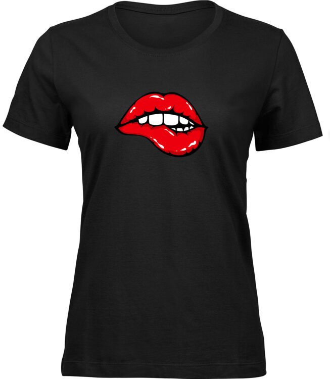 Frauen Schwarz T-shirt LIPPEN BISS